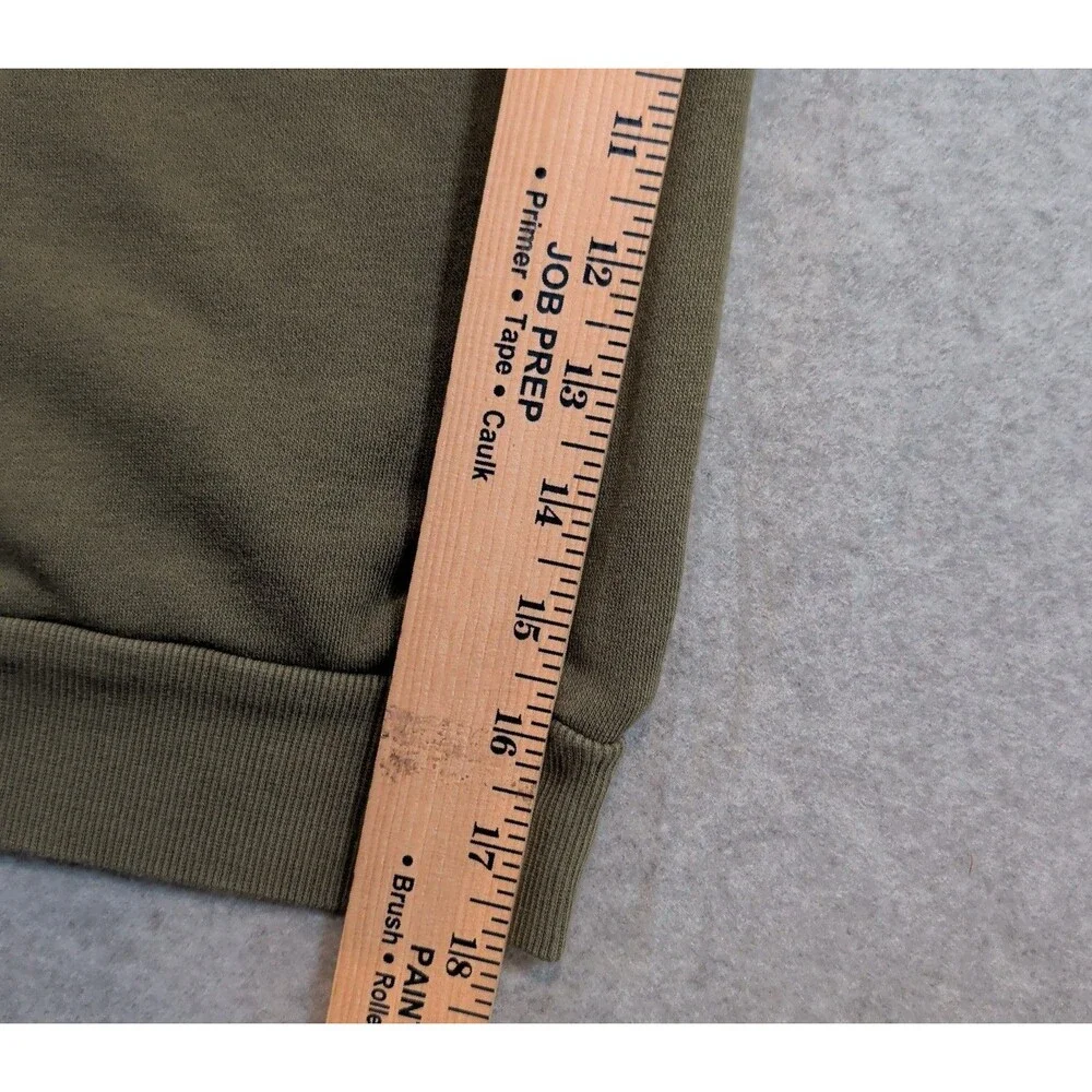 Adidas Crewneck Mens Large Olive Green Sweatshirt Ribbed Shoulder Orange Logo